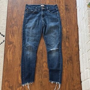 MOTHER Dark Blue Distressed Ankle Jeans